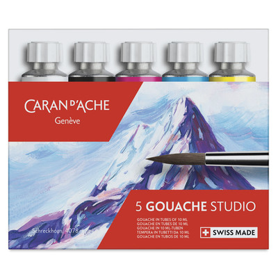 Caran D'ache Gouache 3 Primary Colors Plus Black & White 10 Ml NEW FREE SHIPPING