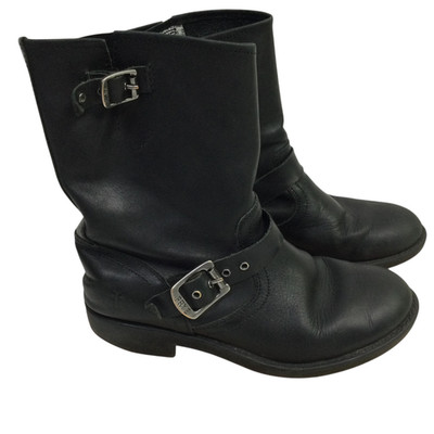 Frye Girls Engineer Moto Boots Pull-on Mid-Calf Leather in Black Youth 3