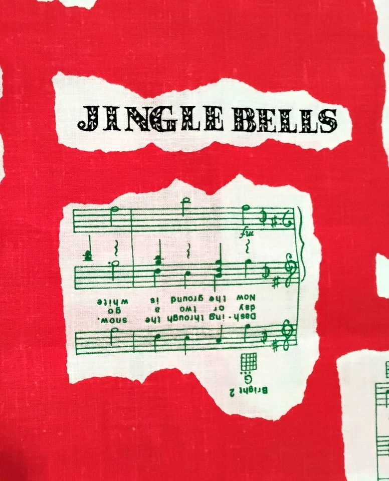 Tela roja vintage de Navidad Jingle Bells música 4 2/3 yardas Foto 3 de 4