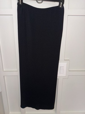 Vintage Thierry Mugler Black Ribbed Knit Maxi Skirt, French Designer Label