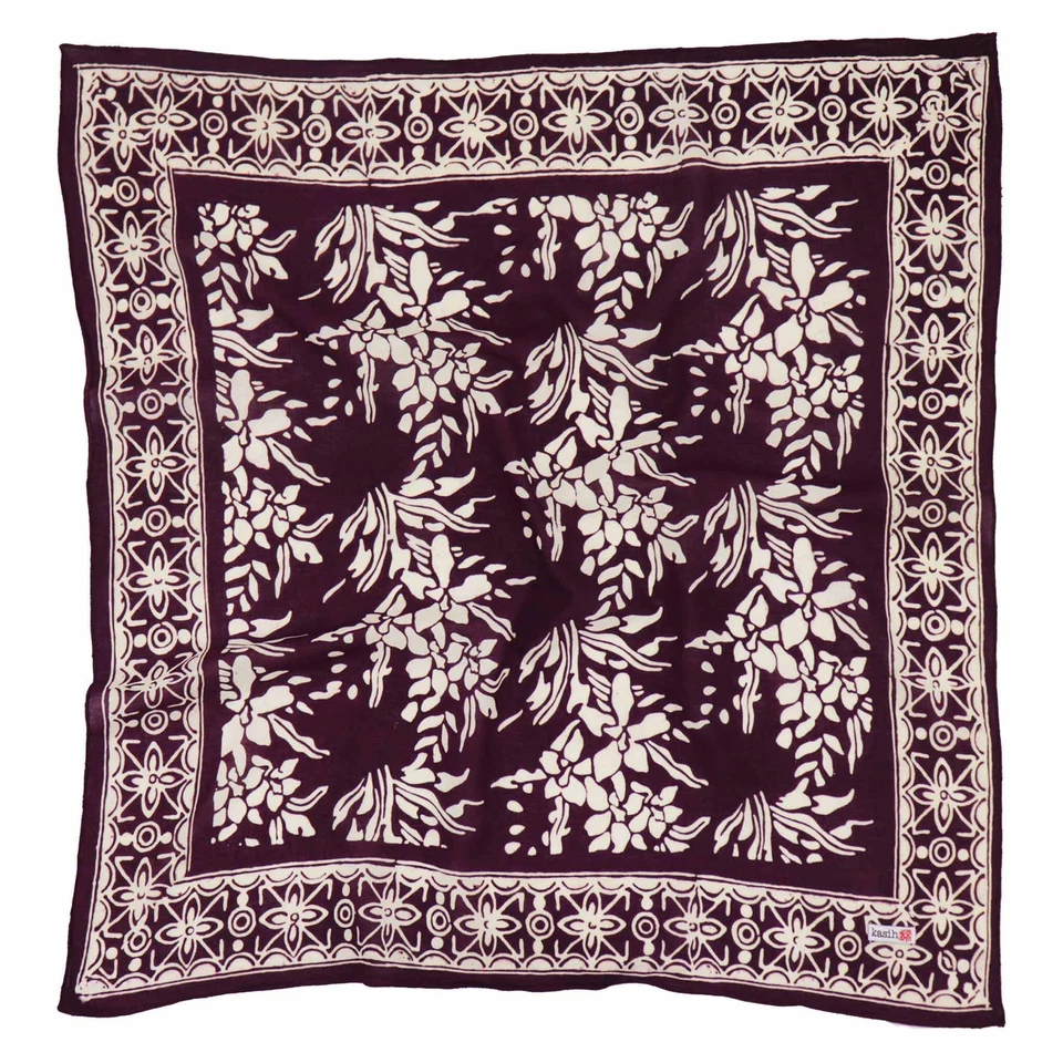Bandana Batik tingida à mão, 100% algodão macio, guirlanda roxa - Imagem 2 de 4
