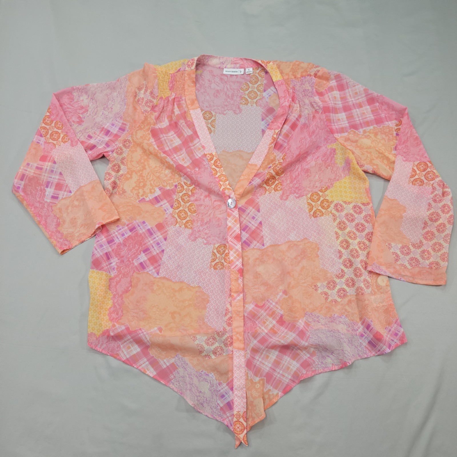 Susan Graver Womens Patchwork Print Button Front … - image 1