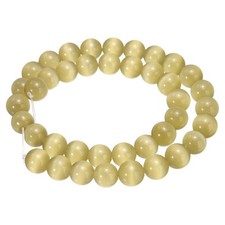 38pcs Light Yellow Cat's Eye Stone Beads 10mm Round Crystal Loose Bead