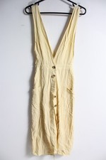 Warehouse Womens Front Button Jersey Dress Yellow - Size 12 (K65)