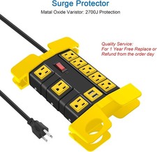6 FT Black Power Strip with USB Workshop 8 Outlet Surge Protector Extension