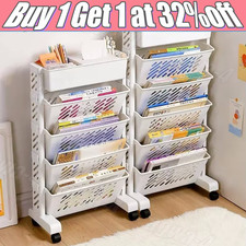 Movable Book Cart Mobile Bookshelf on Wheels with 5 Tier for Children's Room