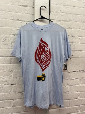 DC Shoes Shirt Mens Large Light Blue Flame On SL Graphic Skate Tee 100% Cotton