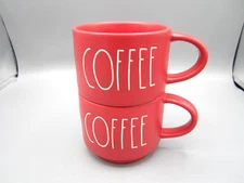 Pair of Rae Dunn Stackable Red & White "Coffee" Tea Coffee Mug 14 oz Each (544)