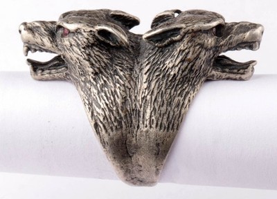 Double wolf attack ring 925 sterling SILVER Wolf's mouth Unisex brutal jewelry M