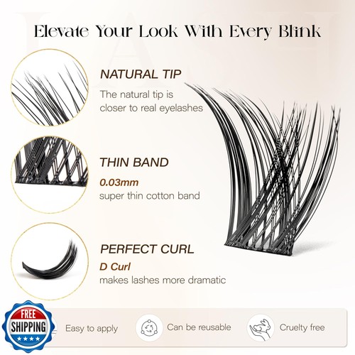 BEFER Lash Clusters, 132 Pcs D Curl Eyelash Clusters Volume Individual Lashes - Picture 3 of 5