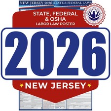 2026 New Jersey State & Federal Mandatory Labor Law Poster, 17" x 40", 1 Pack