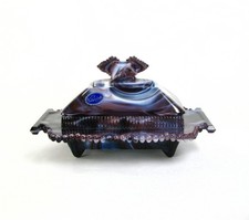 Imperial Glass Purple Slag 4-toed Beaded Edge Covered Dish With Tags -made 1971