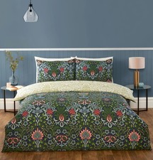 Heritage Floral Duvet Cover Reversible Quilt Bedding Linen Set Double Navy Green