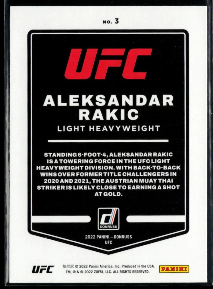 2022 Donruss UFC Press Proof Silver #3 Aleksandar Rakic - Image 2 of 2