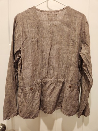 FLAX Medium Blouse Brown Button Front Linen Shirt Long Sleeve Top - Picture 4 of 10