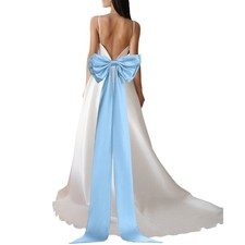 Satin Big Bow for Wedding Dresses, Long Detachable Satin Bow 59" Sky Blue