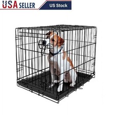 Single Door Folding Dog Crate W/ Divider Puppies Heavy Duty Steel Frame New