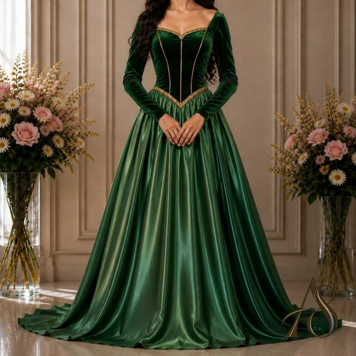 A8Styles Women’s Green Velvet Princess Ball Gown Medieval Fairy Dress