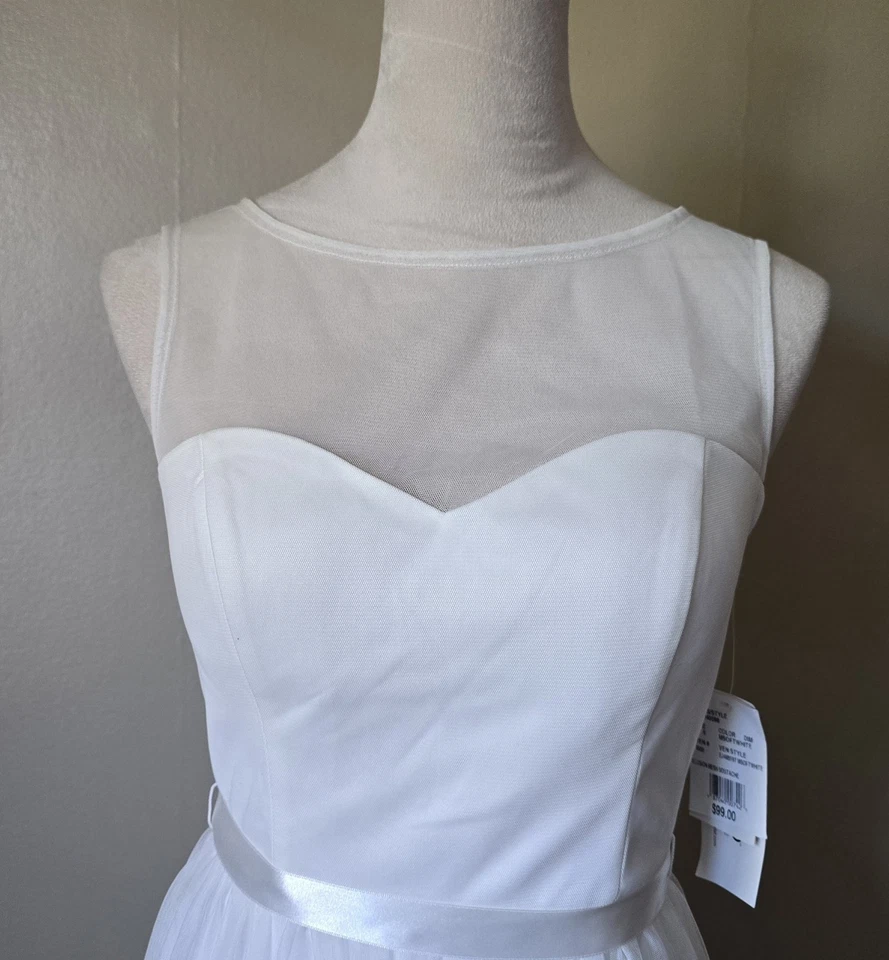 DB Studio Short Mesh Dress Illusion Sweetheart Bodice Size 6 NWT Soft White - Image 4 of 4