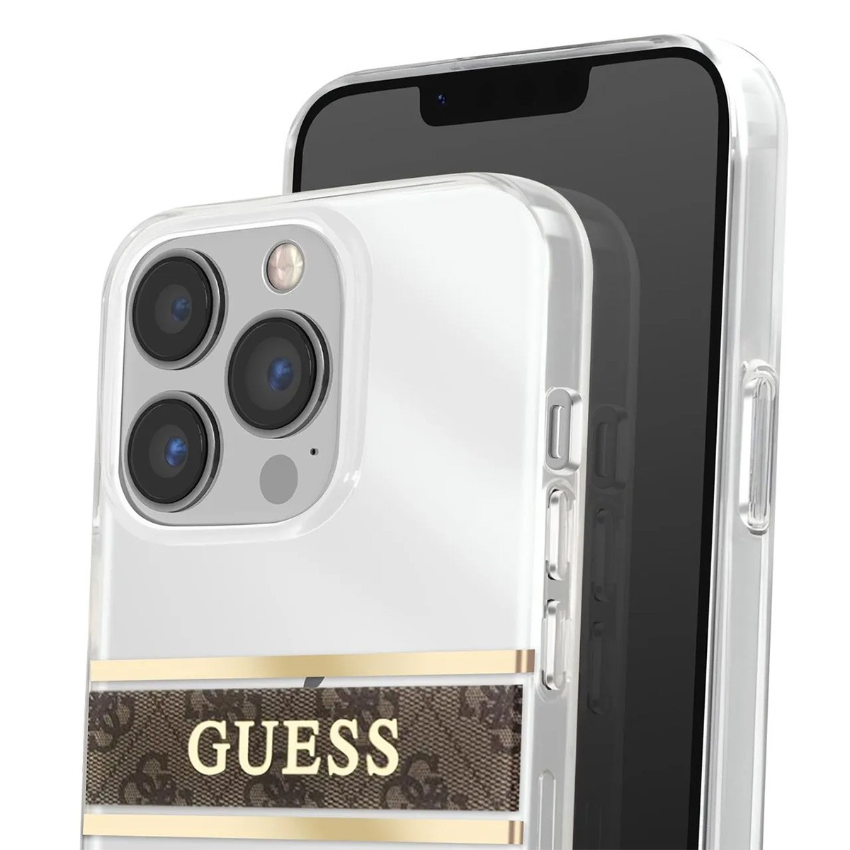 Coque iPhone 13 Pro Guess Stripe Charm marron chic pour le quotidien - 2