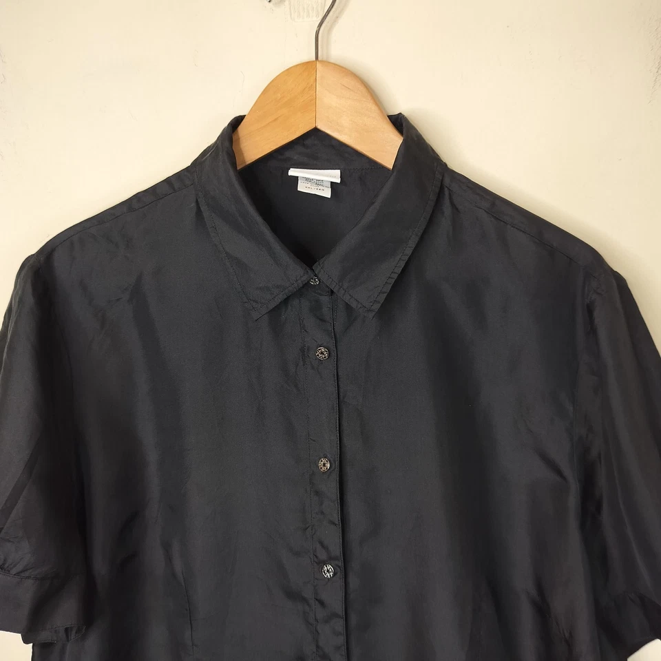 Jaclyn Smith 100% шелк рубашка на пуговицах блузка XXL женщин короткий рукав черный - Изображение 2 из 4