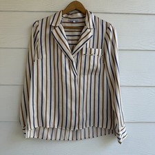 Veronica Beard Lusanne Striped Notched Lapel Popover Shirt Top Viscose Sz 2