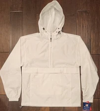 Champion Packable White Stadium Gear Windbreaker Rain Jacket Small White