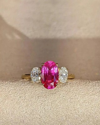 Oval Cut 3.58 Ct Natural Ruby Diamond Engagement Ring 14K Real Yellow Gold 6 7
