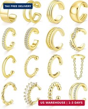 Giovanchi 16Pcs Ear Cuffs Non Piercing - 14K Gold Plated Ear Cuff Earrings for W
