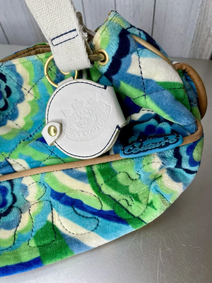 Винтажный Juicy Couture сумка сумка Дамская сумка Y2K махровый психоделический пейсли зеленый - Изображение 3 из 4