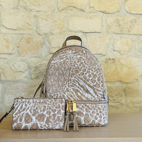 MICHAEL KORS Rhea Zip Camel Multi MK Logo Backpack Bag  display picture 3