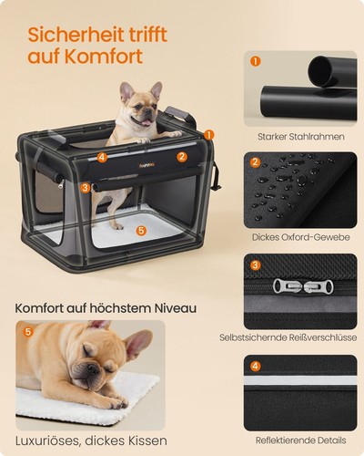 Feandrea Hundebox faltbar, Transportbox, Hundetasche, Oxford-Gewebe PFCDE016/017 - Bild 10 von 11