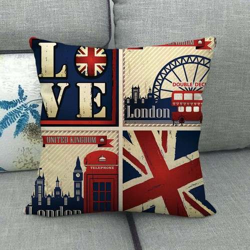 18" Union Jack British Flag Pillow Case London Bus Telephone Booth Cushion Cover - Picture 38 of 66