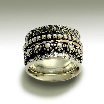 Lovely 925 Sterling Silver Spinner Ring Wide Boho Handmade Jewelry Gift A-714