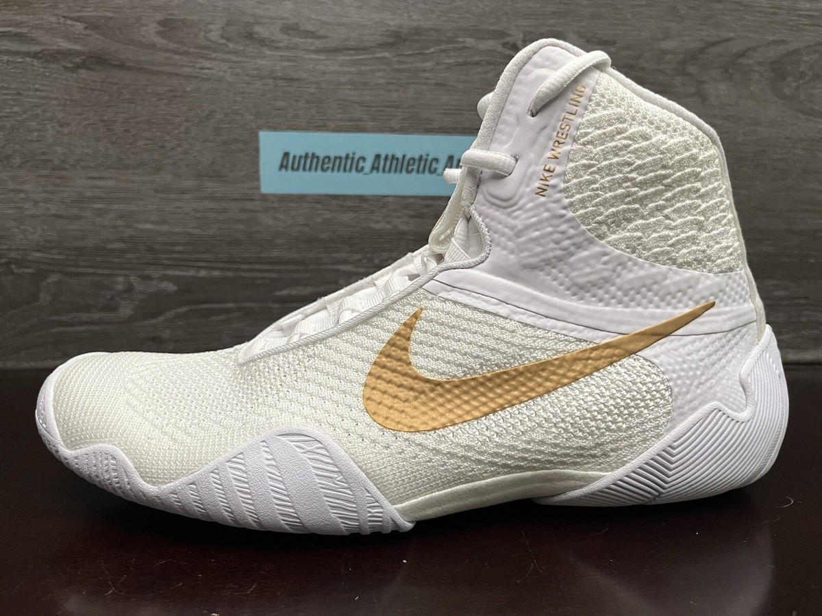 Nike Tawa Flyknit White Metallic Gold Wrestling Shoes Men's 11.5
