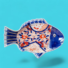 Vintage Japanese Hirado Ware Blue Fishscale Porcelain Platter 11in — listing 4
