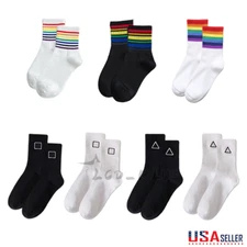 Women Men Cotton Athletic Sports Crew Socks Striped Over Ankle Casual Classic US