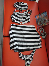 Womens Prisoner Outfit Halloween Cosplay Uniform Costume Top Skirt Hat Handcuffs