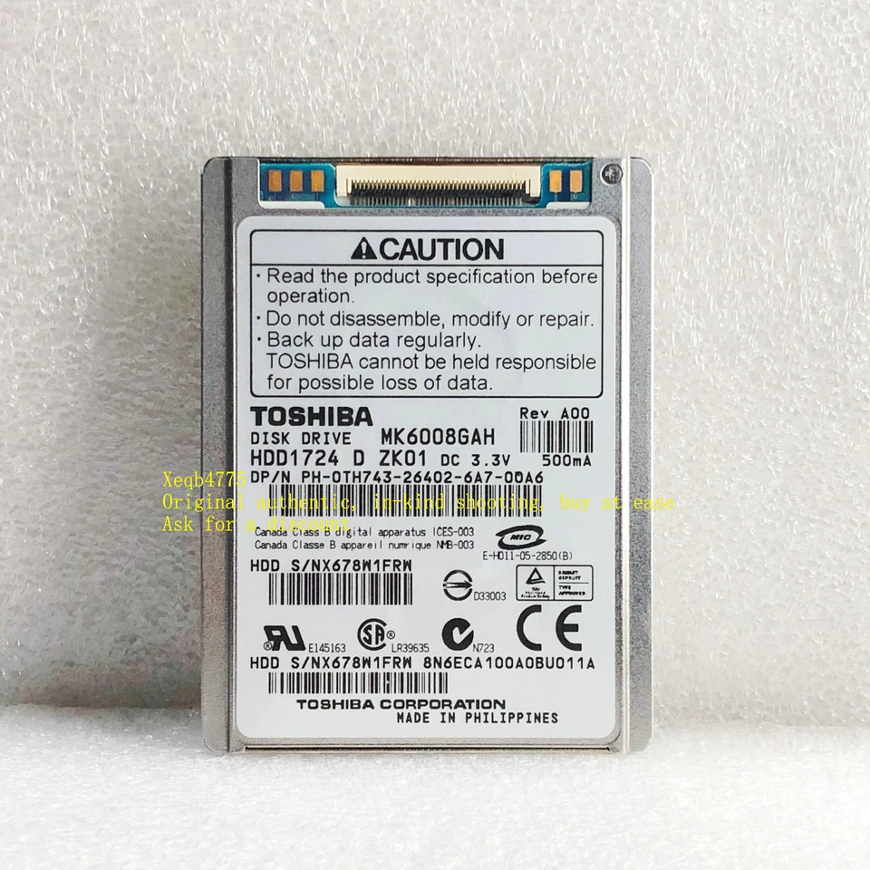 Toshiba 60GB MK6008GAH 1.8-inch hard drive, ATA-100 tested( 7MM thick ) - Image 3 of 4