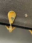 Vintage signed Monet Blue Enamel Earrings Gold Tone MCM retro 1” clip-on Rare — photo 4