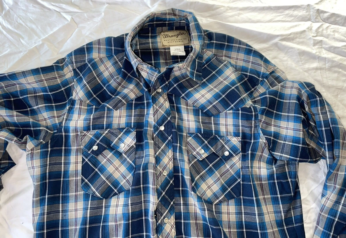 WRANGLER PEARL Snap Vintage Blue Plaid Snap Down Front Pockets Western Wear  L - Shirts