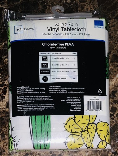Mainstays Vinyl Tablecloth 52" x 70" NEW Cactus Themed White Green Reusable - Picture 2 of 2
