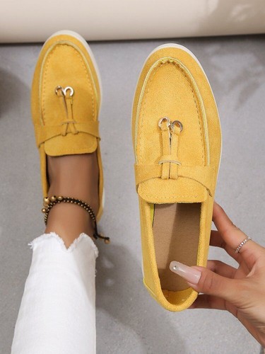Mujeres Mocasines Sin Cordones Punta Redonda Borla Imitación Gamuza Cómodos Zapatos para Caminar Talla - Imagen 6 de 29