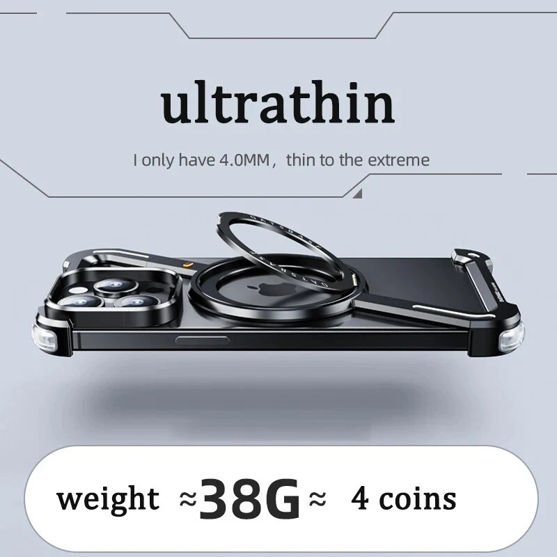 Magnetic Aluminum Metal Z Shape Rimless stand Case For iPhone 15 14 13 Pro Max - Picture 8 of 16