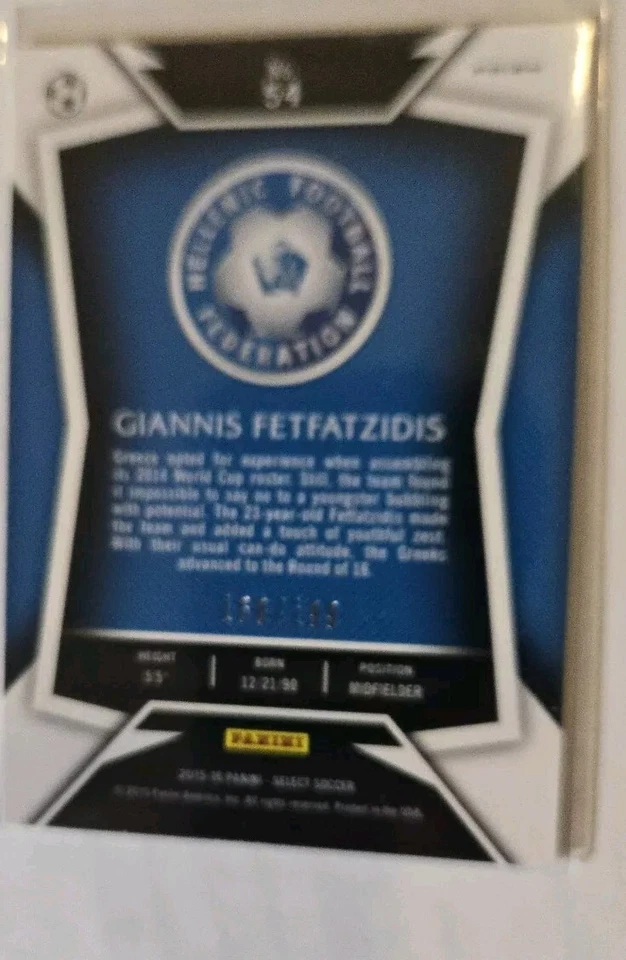 2015 Select Red #54 Giannis Fetfatzidis /199 Greece Variant - Image 2 of 2