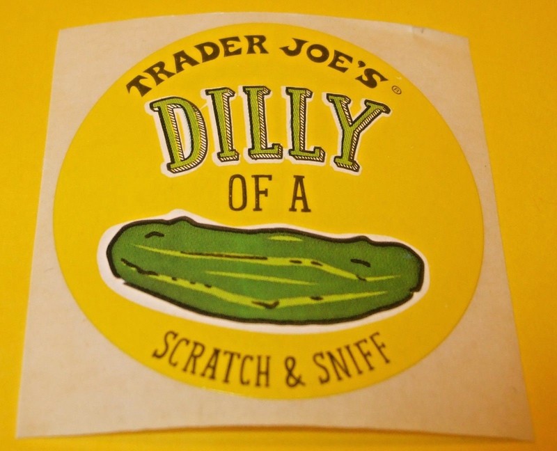 TRADER JOES Scratch & Sniff Sticker,  DILLY OF A DILL, Pickle Scented, Scrapbook