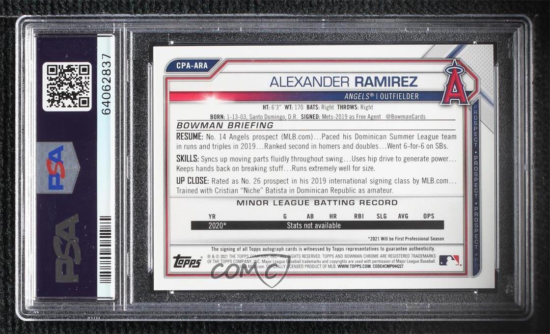 2021 Bowman Chrome Prospects Blue Refractor Alexander Ramirez PSA 9