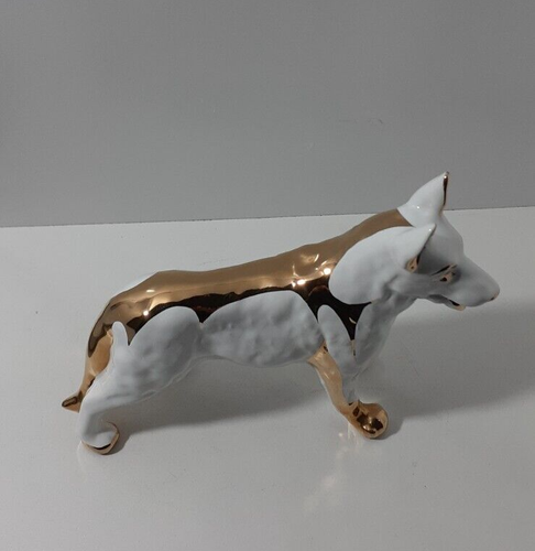 Vintage Ceramic White with Gold German Shepherd Dog Statuette Figurine Ornament - Picture 7 of 10