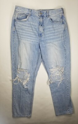 AMERICAN EAGLE Sz 12 MOM Jeans High Rise Destroy 100% Cotton Tampered AEO Womens