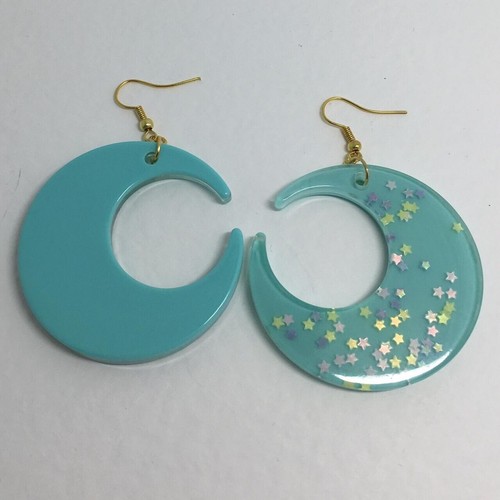 Large crescent moon earrings, Star Glitte , Acrylic Earrings - Picture 27 of 60